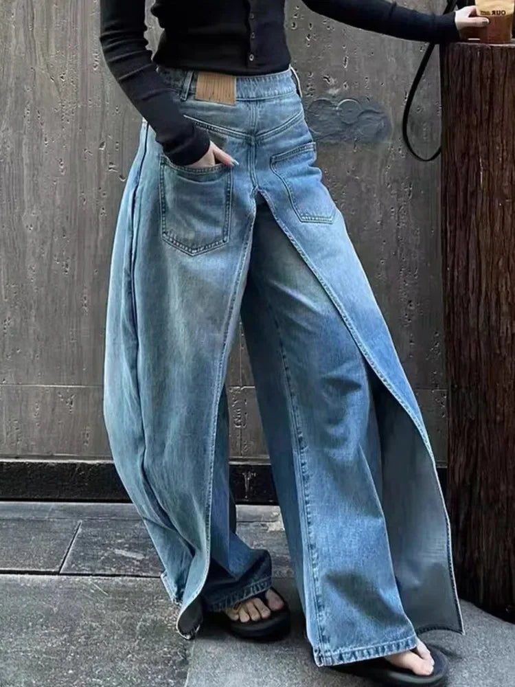 Women's Y2K Style New Rock Hip Hop Baggy Wide Leg Jeans