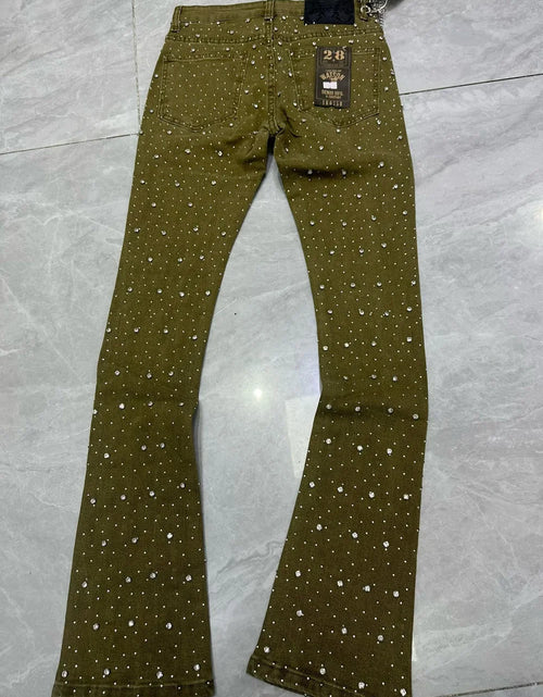 Load image into Gallery viewer, 2026 Rhinestone Men's High Street quality Slim Fit Skinny long Denim Flared Jeans Pants

