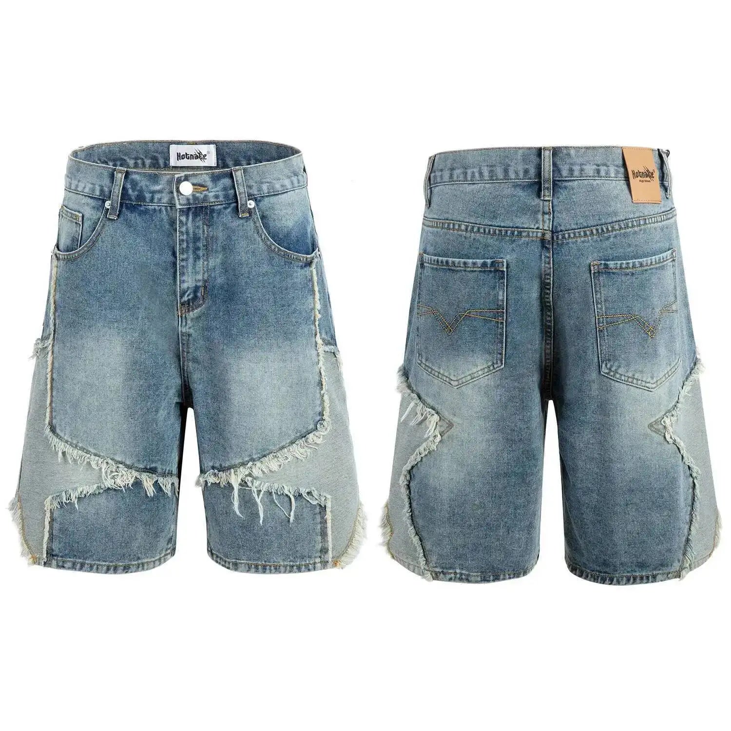 2026 Summer Pentagram Pattern Men's  Mid Length Denim Shorts American High Street Straight
