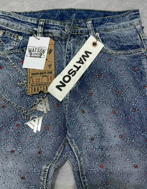 Load image into Gallery viewer, 2026 Rhinestone Men's High Street quality Slim Fit Skinny long Denim Flared Jeans Pants
