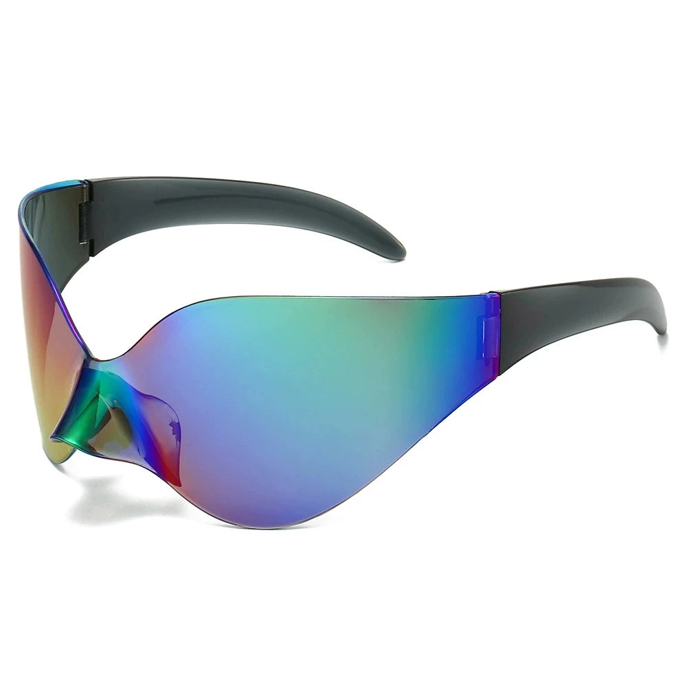Punk Goggle Sunglasses UV400 Mirror UV Protection Unisex Y2K Silver Sport Sun Glasses Hip Hop One Piece Cool Eyewear for Men Women