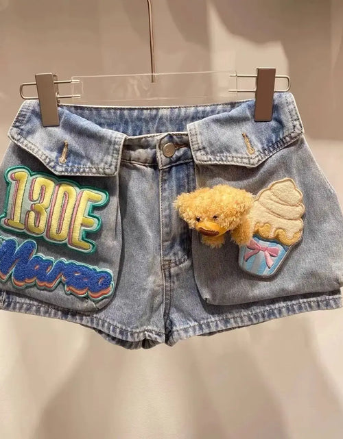 Load image into Gallery viewer, Women Denim Shorts With Bear Velcro Design
