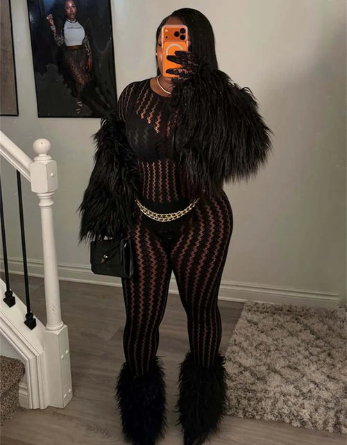 Load image into Gallery viewer, Woman's Hottie See Through Stripe Hollow Sexy Jumpsuit

