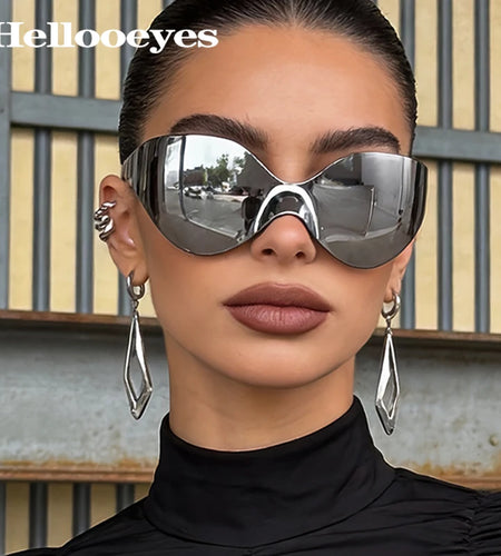 Punk Goggle Sunglasses UV400 Mirror UV Protection Unisex Y2K Silver Sport Sun Glasses Hip Hop One Piece Cool Eyewear for Men Women