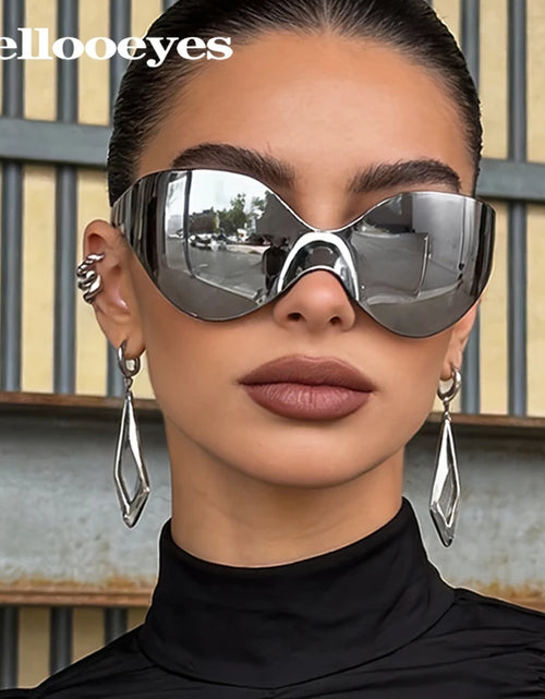 Load image into Gallery viewer, Punk Goggle Sunglasses UV400 Mirror UV Protection Unisex Y2K Silver Sport Sun Glasses Hip Hop One Piece Cool Eyewear for Men Women
