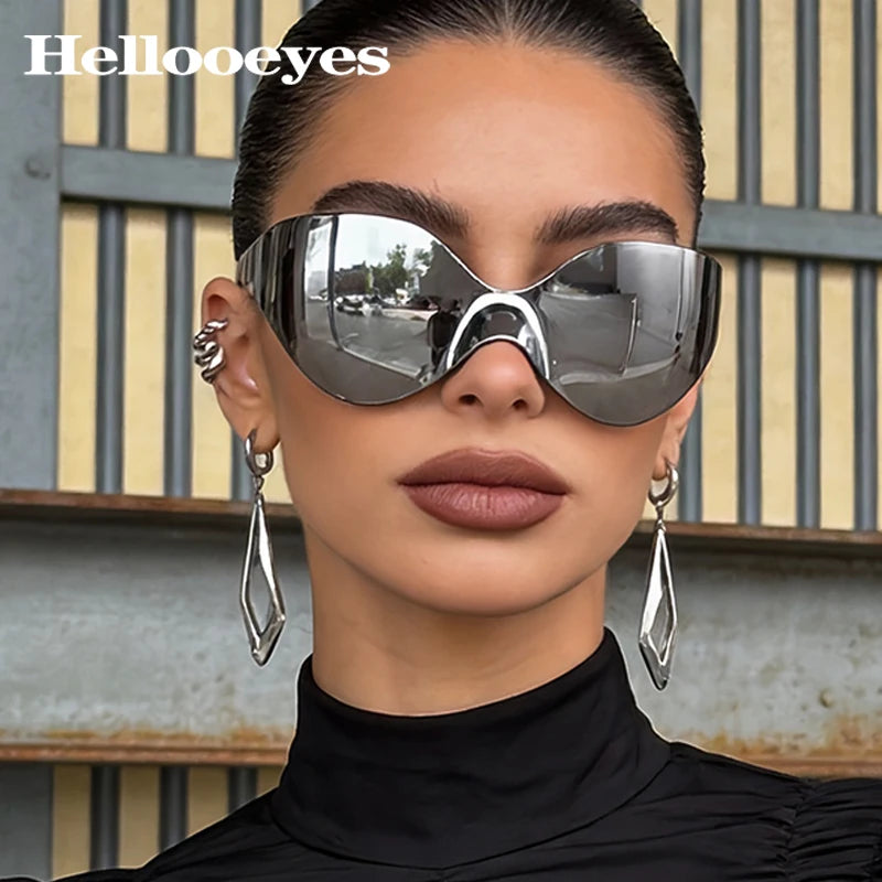 Punk Goggle Sunglasses UV400 Mirror UV Protection Unisex Y2K Silver Sport Sun Glasses Hip Hop One Piece Cool Eyewear for Men Women
