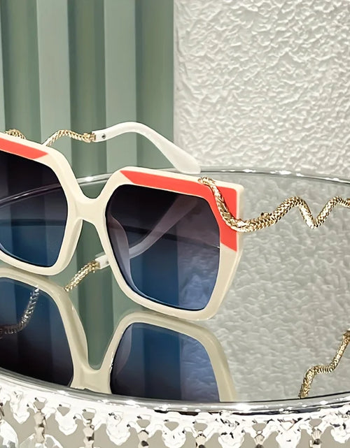Load image into Gallery viewer, Women's Oversized Round Fashion Glasses with Snake-Shaped Metal Arms - Lightweight PC Frame, White &amp; Golden Luxury
