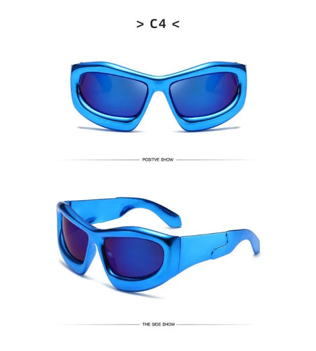 New Fashion Blue Mirror Y2k Sunglasses For Women And Women Vintage Oversized Cat Eye Sun Glasses