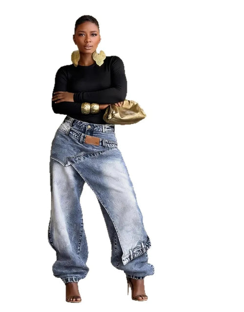 Load image into Gallery viewer, Women Straight Pants Jeans Long Length Tassels Trousers Stretch Mid Waist Washed Vintage Distressed
