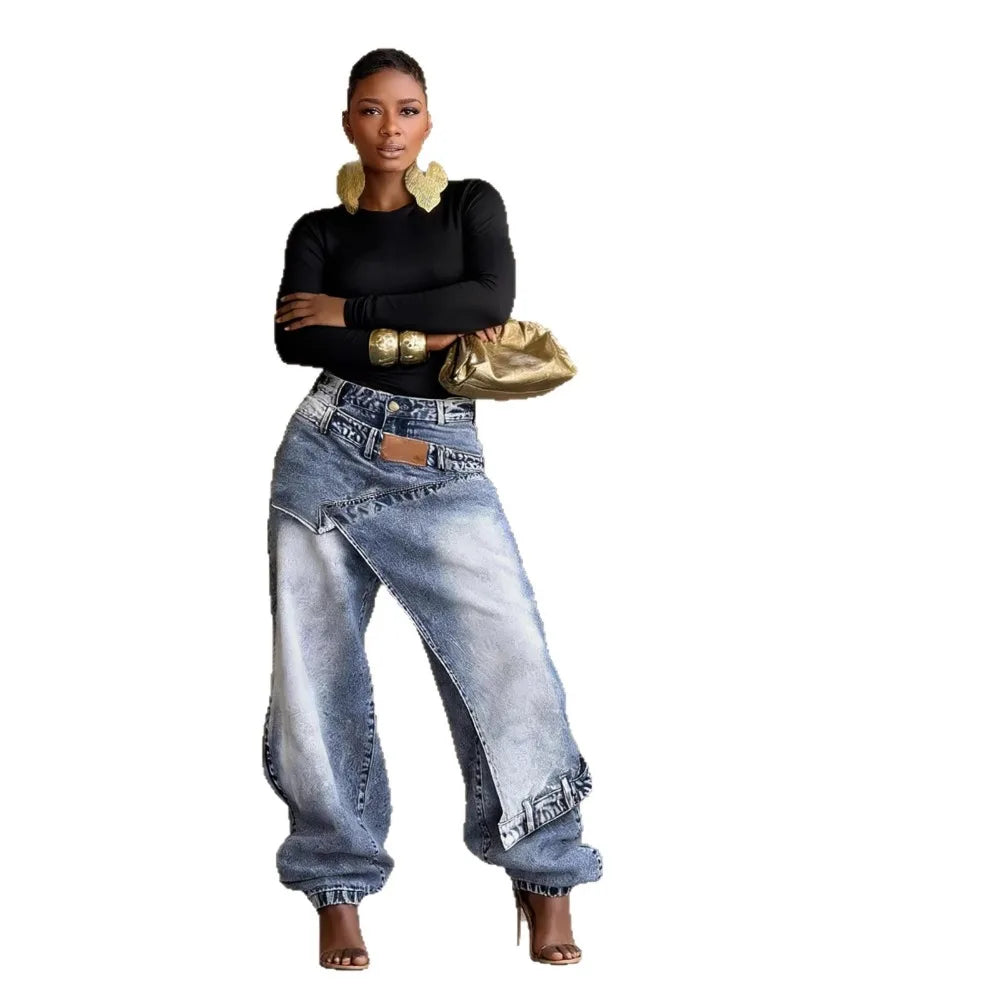 Women Straight Pants Jeans Long Length Tassels Trousers Stretch Mid Waist Washed Vintage Distressed