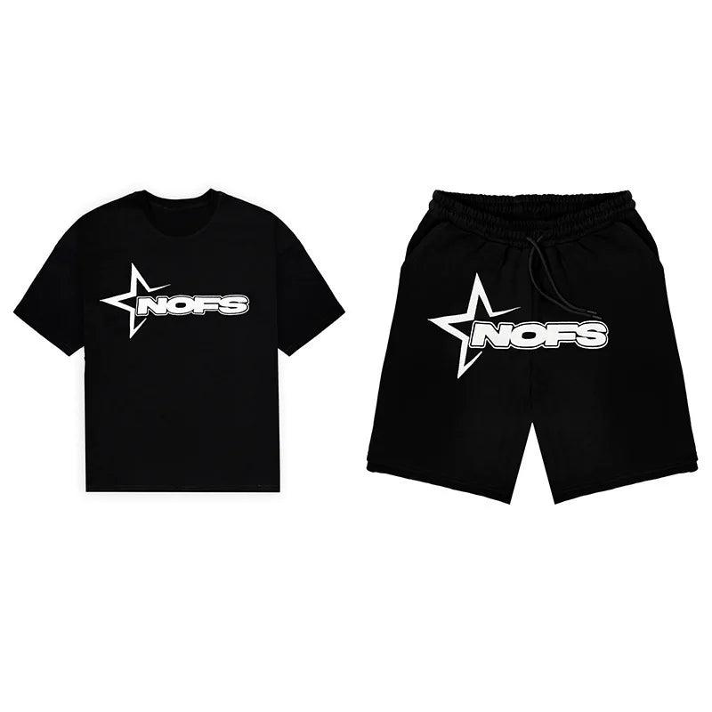 Y2K T-shirt Short Kpop Street Fashion Print Unisex Short Sleeve Tops Casual Loose Drawstring Shorts Pant