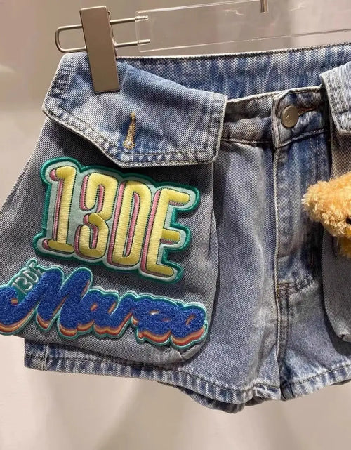Load image into Gallery viewer, Women Denim Shorts With Bear Velcro Design
