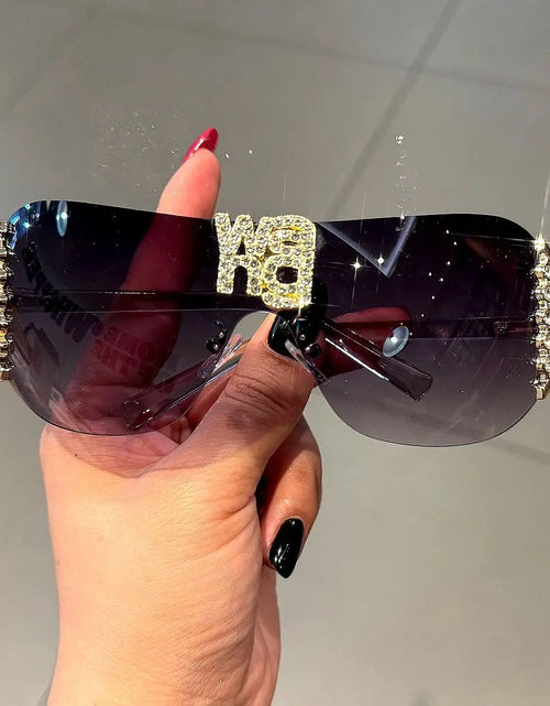 Load image into Gallery viewer, Luxury y2k Rimless Women's Sunglasses with Rhinestone Letters Brand Designer Sun Glasses for Outdoor UV400
