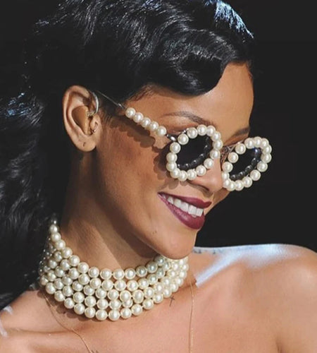Pearl Round Sunglasses  Small Frame Oval Vintage Sunglasses