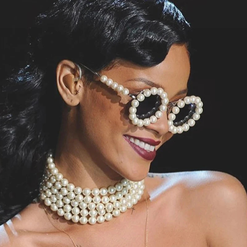 Pearl Round Sunglasses  Small Frame Oval Vintage Sunglasses
