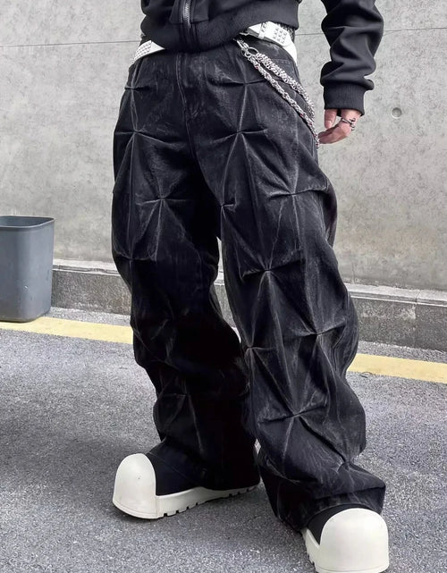 Load image into Gallery viewer, Men's Jeans Y2K Streetwear Black Pleated Baggy Denim Pants  Wide Leg Loose Fit Casual Fashion Trend

