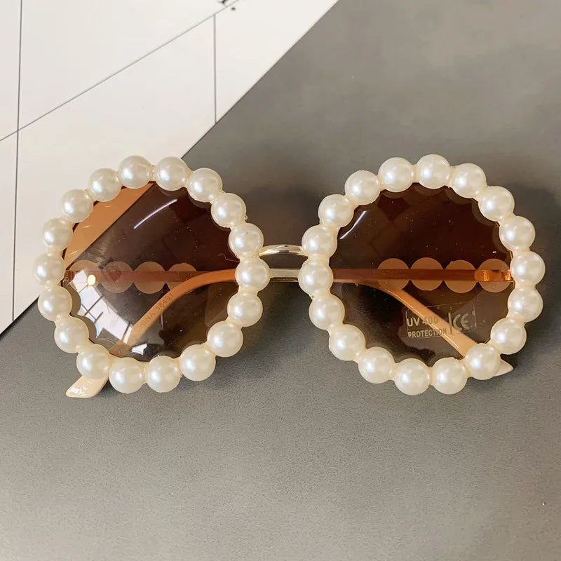 Pearl Round Sunglasses  Small Frame Oval Vintage Sunglasses