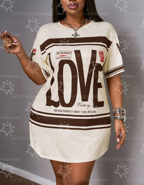 Load image into Gallery viewer, Plus Size LOVE Design Pattern Printed T-shirts Dress Summer Fashionable High Quality Short Sleeved Casual
