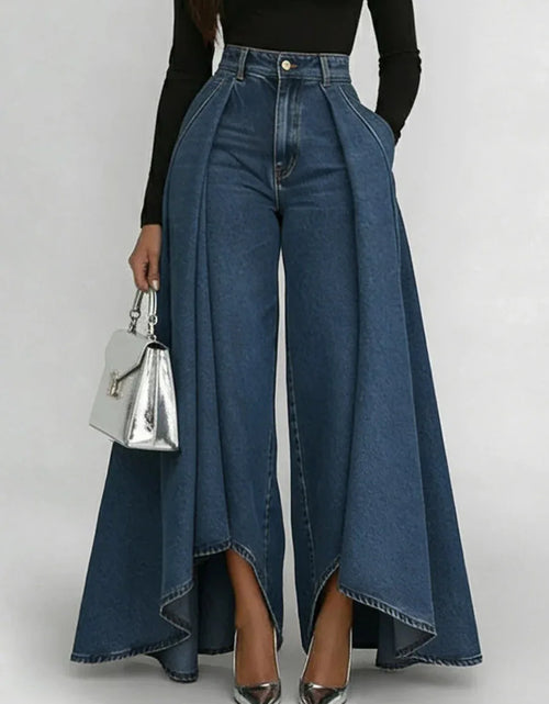 Load image into Gallery viewer, New Women's High Waist Casual Wide Leg Jeans Overlay Flare Denim Pants with Pockets Fashionable Baggy Jeans
