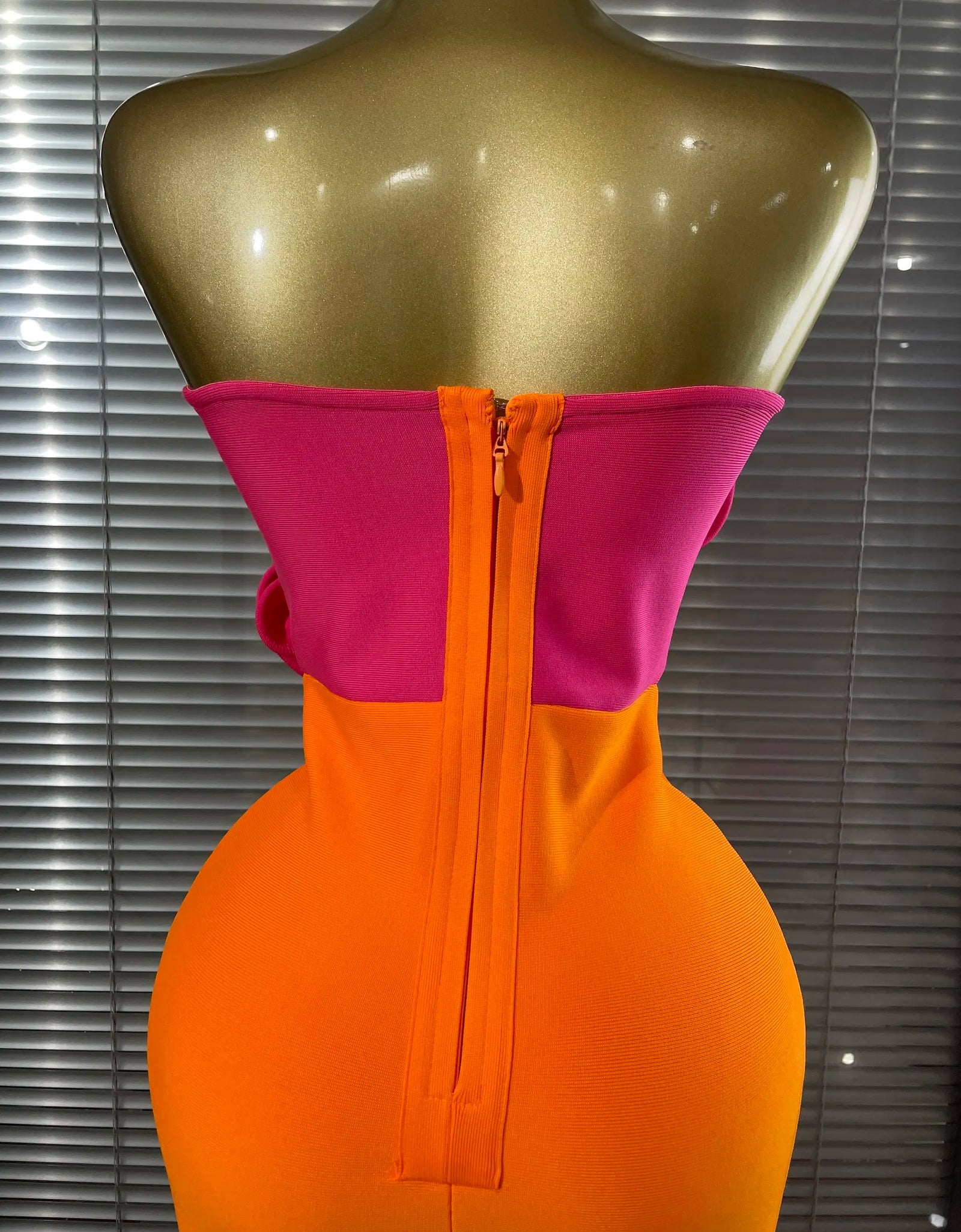 Orange Color Women's Sexy Big Florals Bodycon Dress with Shining Rhinestones Strapless Bandage Dress