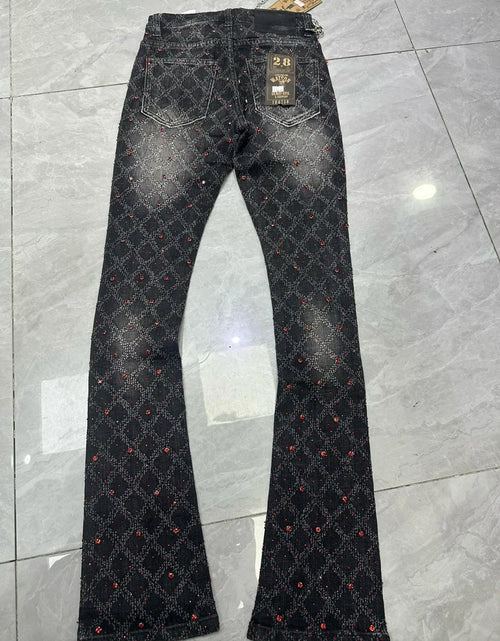Load image into Gallery viewer, 2026 Rhinestone Men's High Street quality Slim Fit Skinny long Denim Flared Jeans Pants
