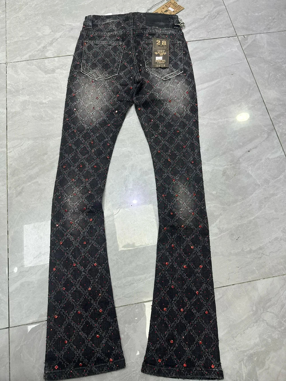 2026 Rhinestone Men's High Street quality Slim Fit Skinny long Denim Flared Jeans Pants