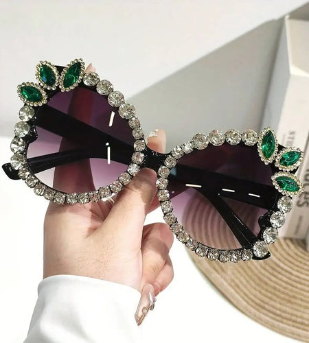 Womens Extra Large Rhinestone Floral Party Sunglasses Gradient Pink Purple Lens