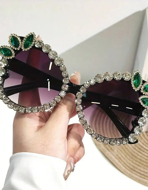 Load image into Gallery viewer, Womens Extra Large Rhinestone Floral Party Sunglasses Gradient Pink Purple Lens
