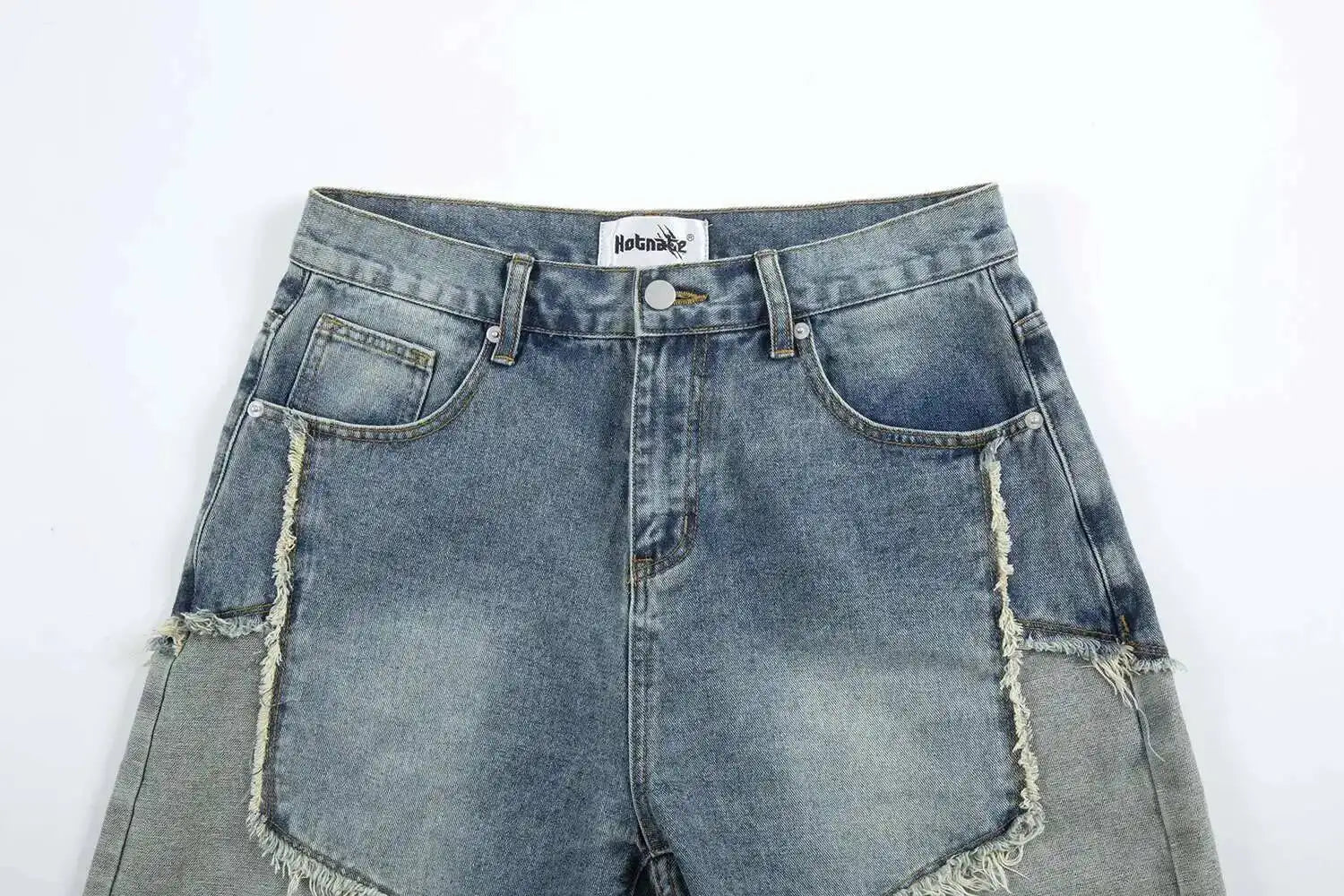 2026 Summer Pentagram Pattern Men's  Mid Length Denim Shorts American High Street Straight