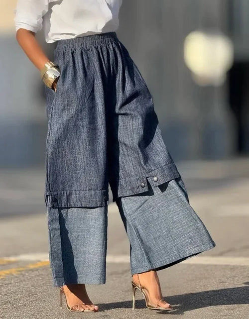 Load image into Gallery viewer, Urban Female Streetwear Layered Denim Wide Leg Pants Loose Elastic High Waisted Pockets Baggy Trousers
