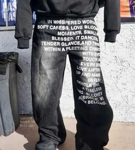 Men's retro Unique patterned alphabet  jeans personalized street clothing