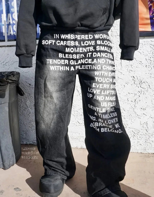 Load image into Gallery viewer, Men's retro Unique patterned alphabet  jeans personalized street clothing
