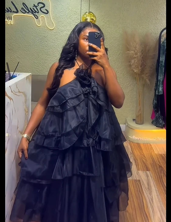 Women Sleeveless Ruffles Loose Smock Strap Maxi Long Sexy Dress
