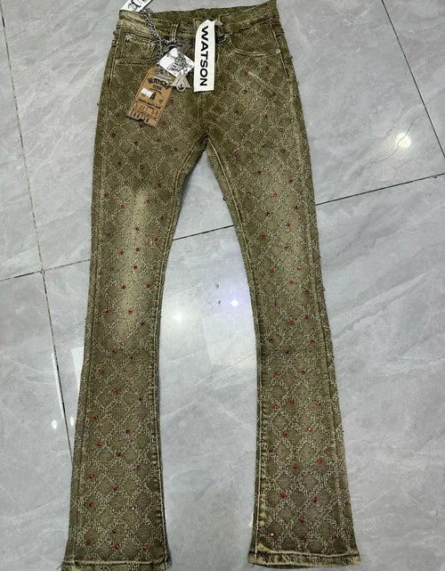 Load image into Gallery viewer, 2026 Rhinestone Men's High Street quality Slim Fit Skinny long Denim Flared Jeans Pants
