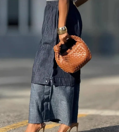 Urban Female Streetwear Layered Denim Wide Leg Pants Loose Elastic High Waisted Pockets Baggy Trousers
