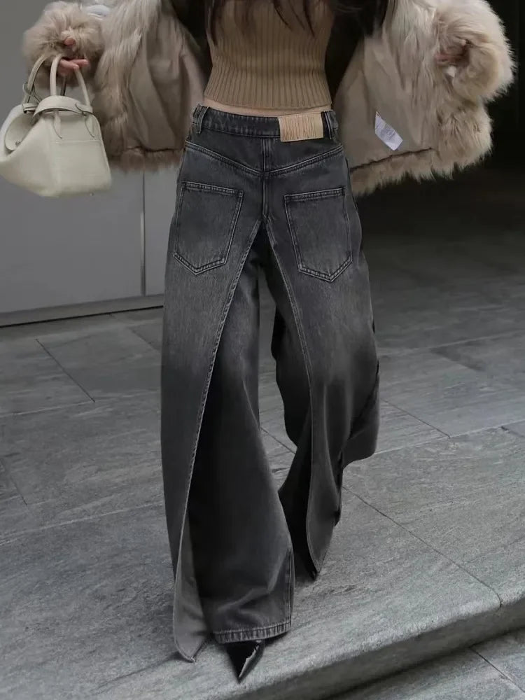 Women's Y2K Style New Rock Hip Hop Baggy Wide Leg Jeans