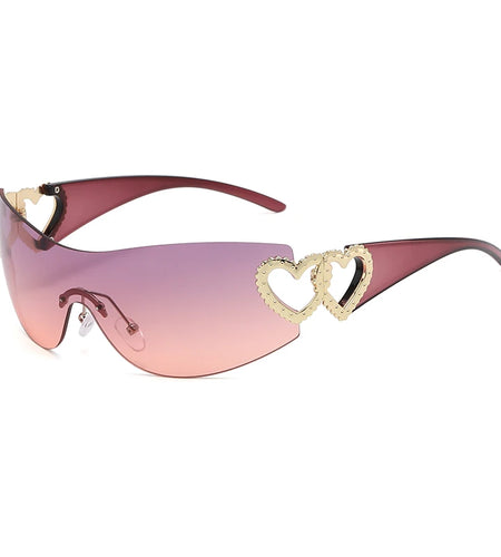 Rimless Oversized Sunglasses Women Trendy Gradient 2000'S Wrap Around Sun Glasses