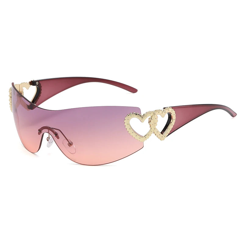 Rimless Oversized Sunglasses Women Trendy Gradient 2000'S Wrap Around Sun Glasses
