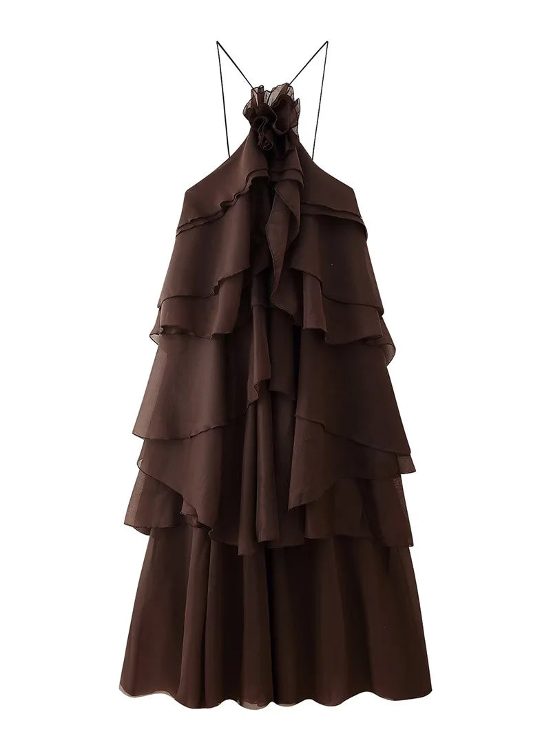 Women Sleeveless Ruffles Loose Smock Strap Maxi Long Sexy Dress