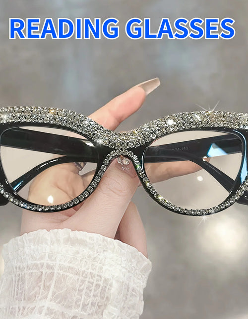 Load image into Gallery viewer, Rhinestone Trendy Reading Glasses for Women Retro Square Cute Cat Eye Glasses
