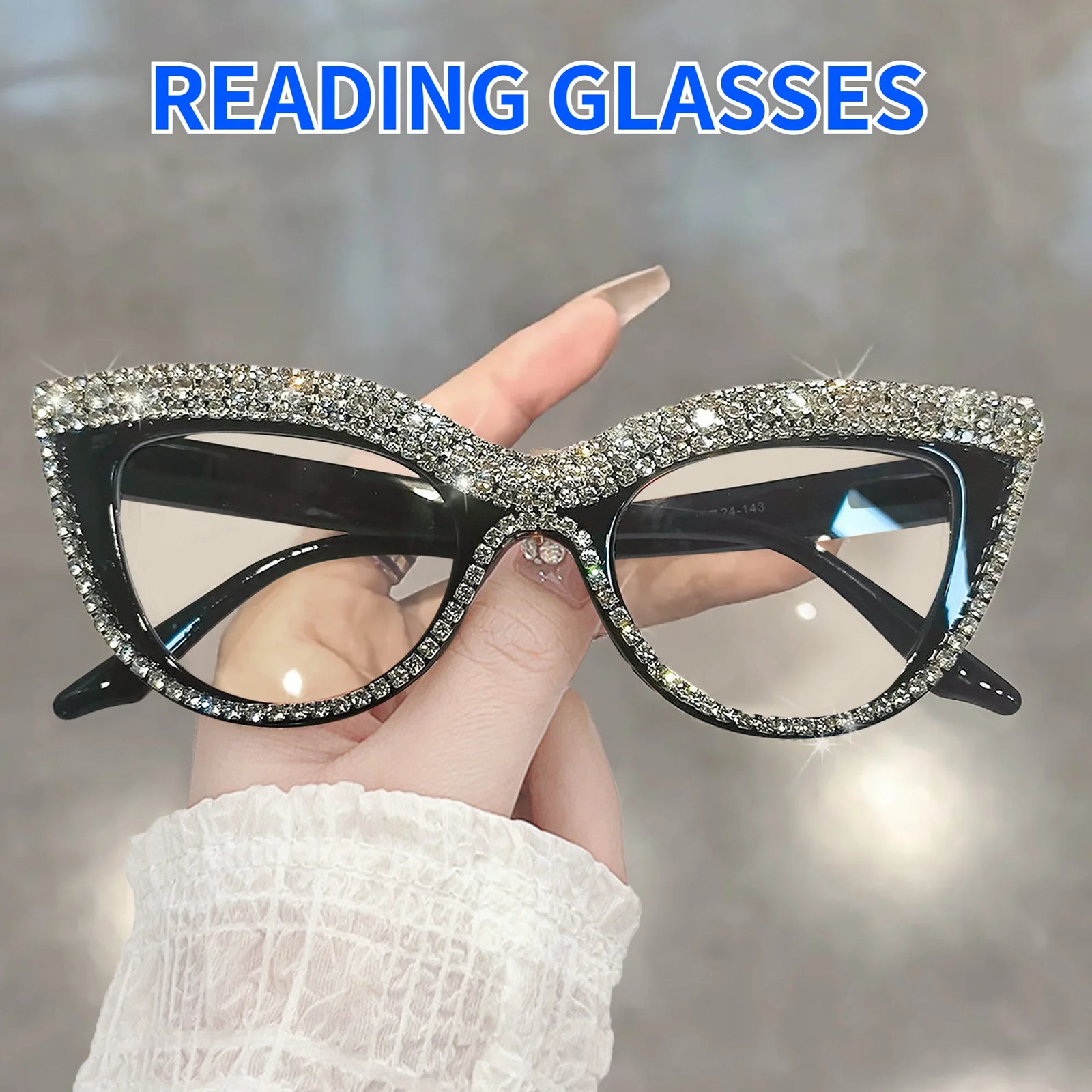 Rhinestone Trendy Reading Glasses for Women Retro Square Cute Cat Eye Glasses