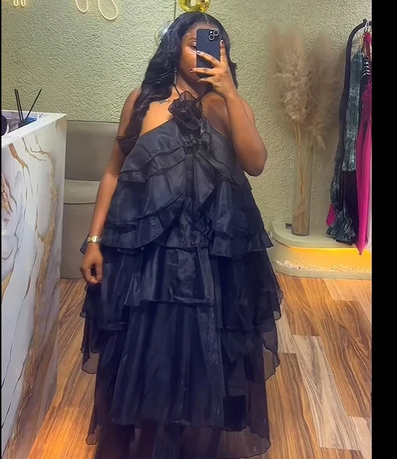 Women Sleeveless Ruffles Loose Smock Strap Maxi Long Sexy Dress
