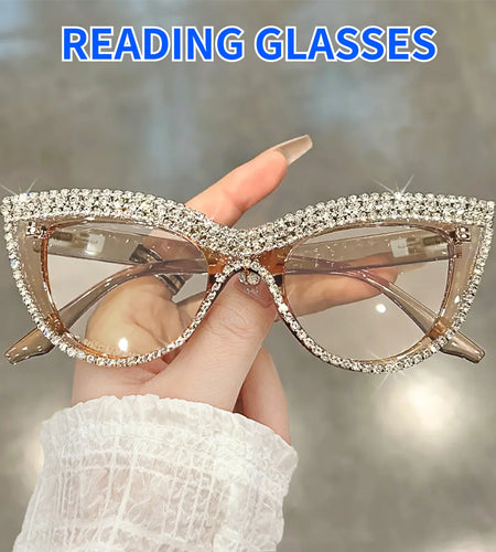 Rhinestone Trendy Reading Glasses for Women Retro Square Cute Cat Eye Glasses