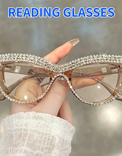 Load image into Gallery viewer, Rhinestone Trendy Reading Glasses for Women Retro Square Cute Cat Eye Glasses
