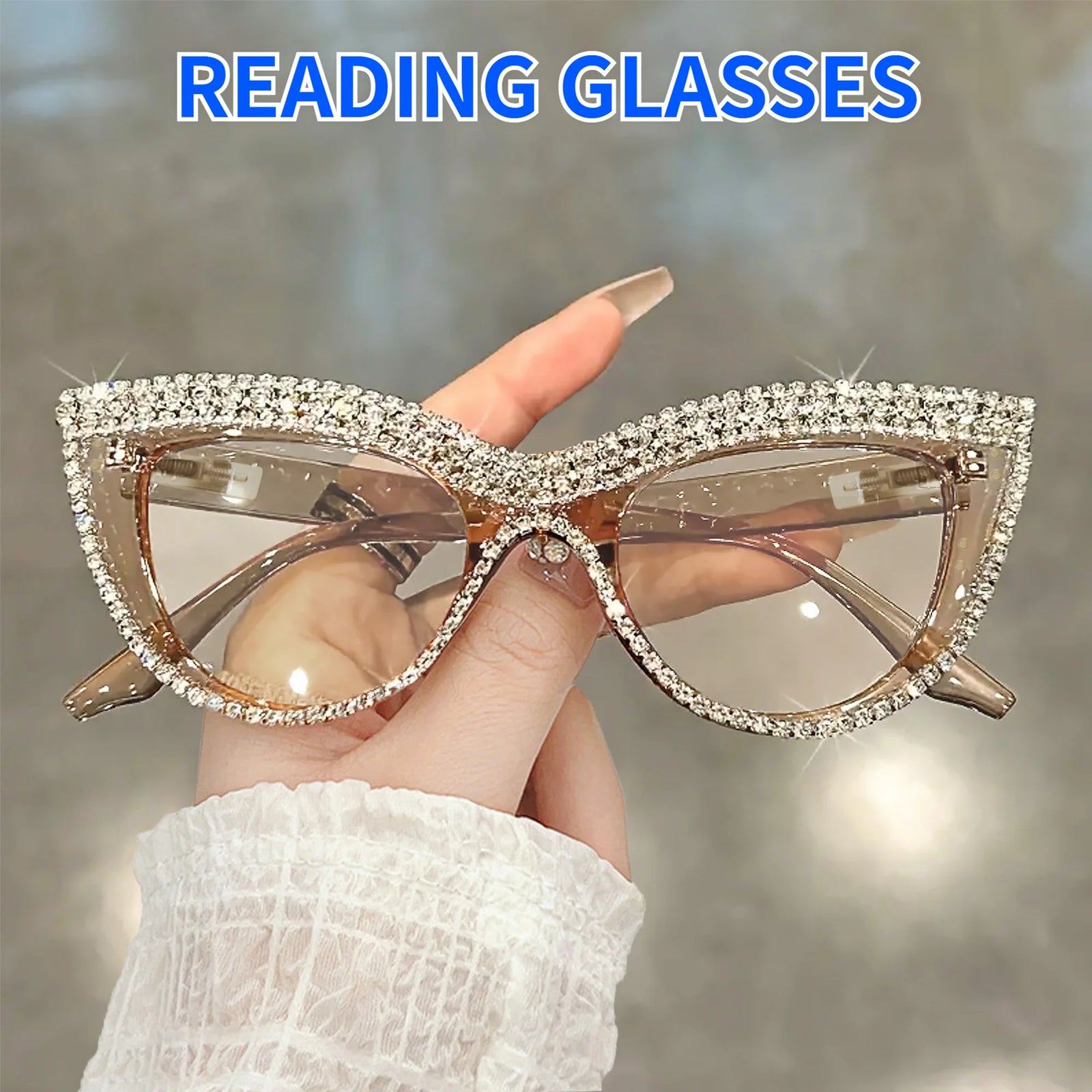 Rhinestone Trendy Reading Glasses for Women Retro Square Cute Cat Eye Glasses