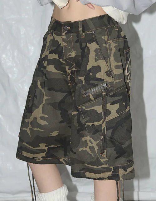 Load image into Gallery viewer, Women Camo Cargo Letter Print Baggy Shorts with Pockets 2026
