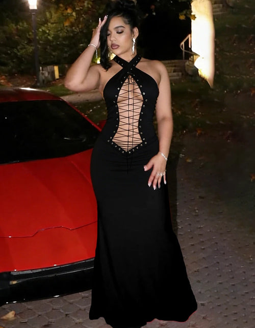 Load image into Gallery viewer, Women's Sexy Hollow Long Halter Backless Cross Bandage Decoration High Waist
