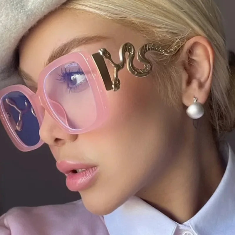 Women Big Square Eyeglasses  Unique Snake Design Trendy Glasses