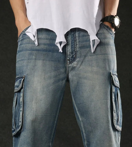 Men's Plus Size Loose Baggy Denim Shorts Fashion Streetwear Hip Hop Cargo Jeans Shorts