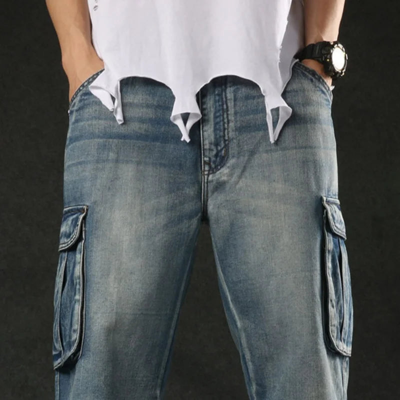 Men's Plus Size Loose Baggy Denim Shorts Fashion Streetwear Hip Hop Cargo Jeans Shorts
